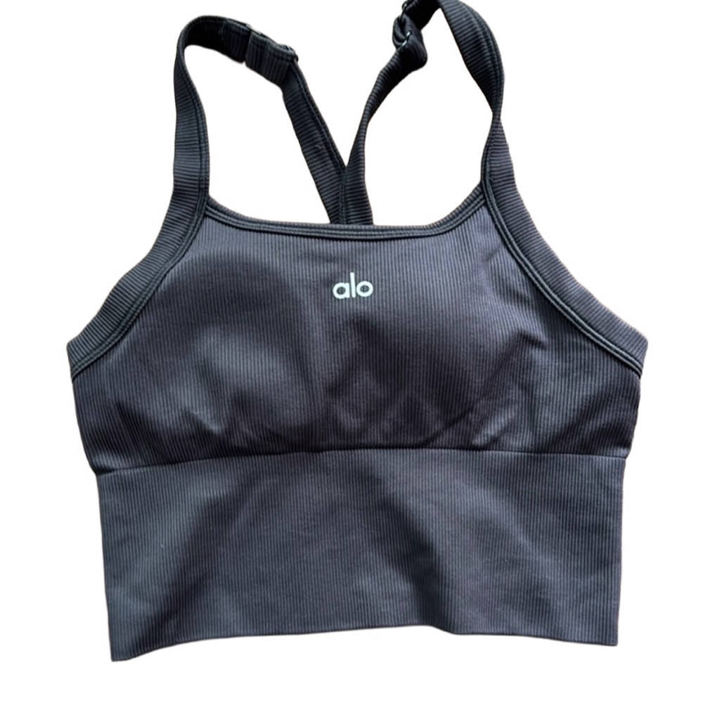 ALO Yoga Black Ribbed Sports Bra